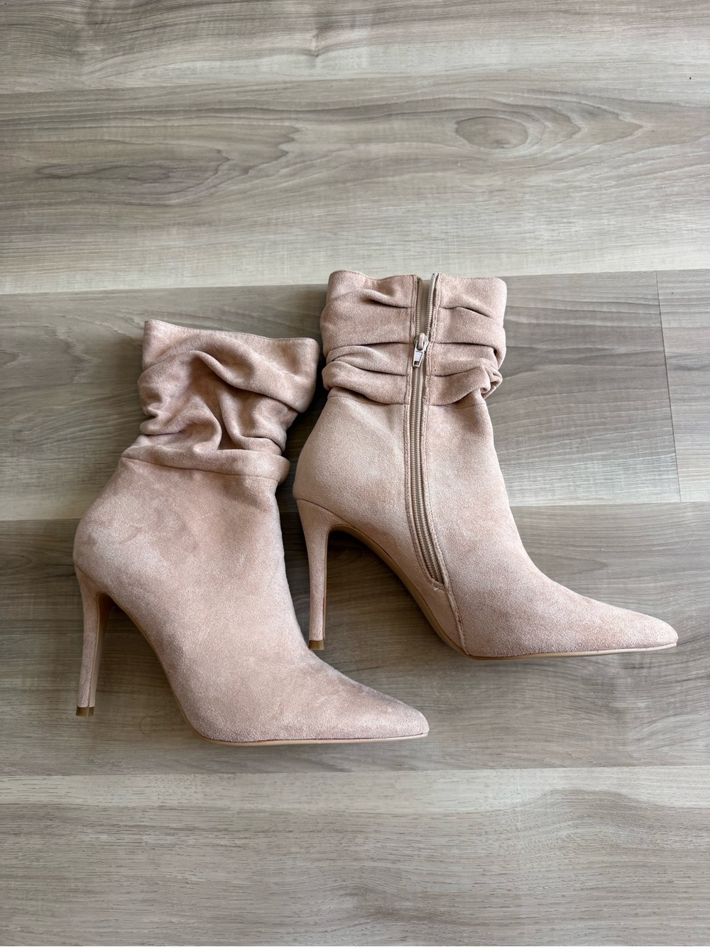 Pollini Blush Pink Slouchy Pointed-Toe Stiletto Ankle Boots
